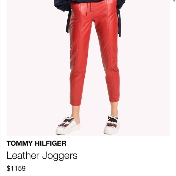$1,159 Tommy Hilfiger Red Leather Ankle Trousers - Picture 5 of 8